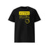 T-shirt unisexe noir, vu de face et portant le design "Mytho Original" en version anglaise et coloré en jaune soleil