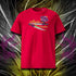 T-shirt unisexe rouge, vu de face et portant le design "Mytho Culinaire" aux couleurs aubergines