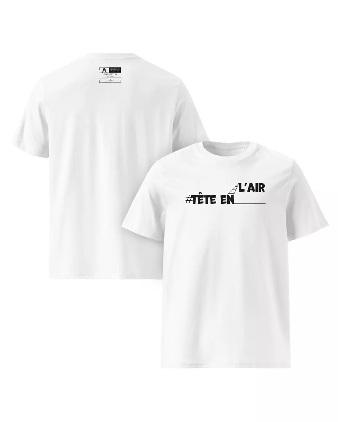 T-shirt blanc Tête en l'air vu de face et de dos