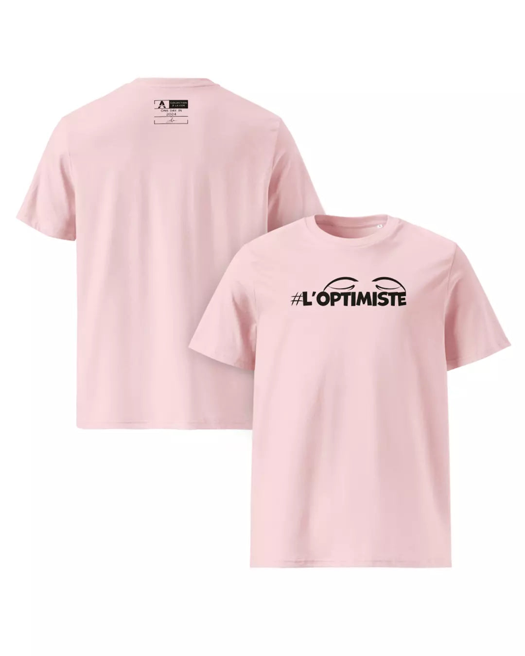 T-shirt rose l'optimiste vu de face et de dos