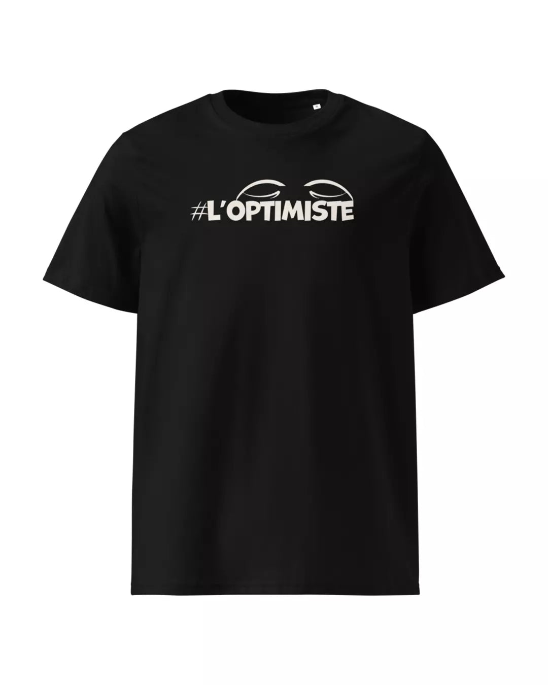 T-shirt noir l'optimiste vu de face