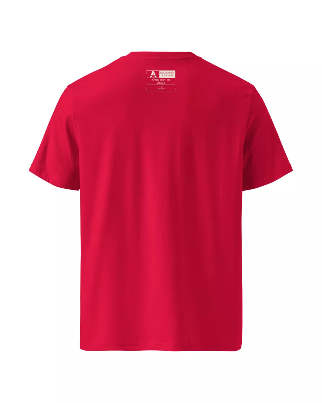 T-shirt rouge l'optimiste vu de dos