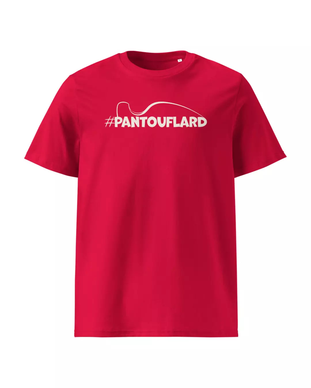 T-shirt rouge pantouflard vu de face