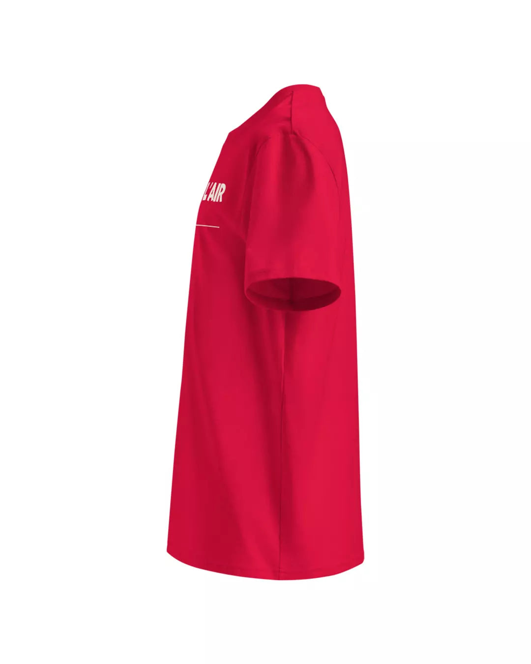 T-shirt rouge "Tête en l'air" vu de profil