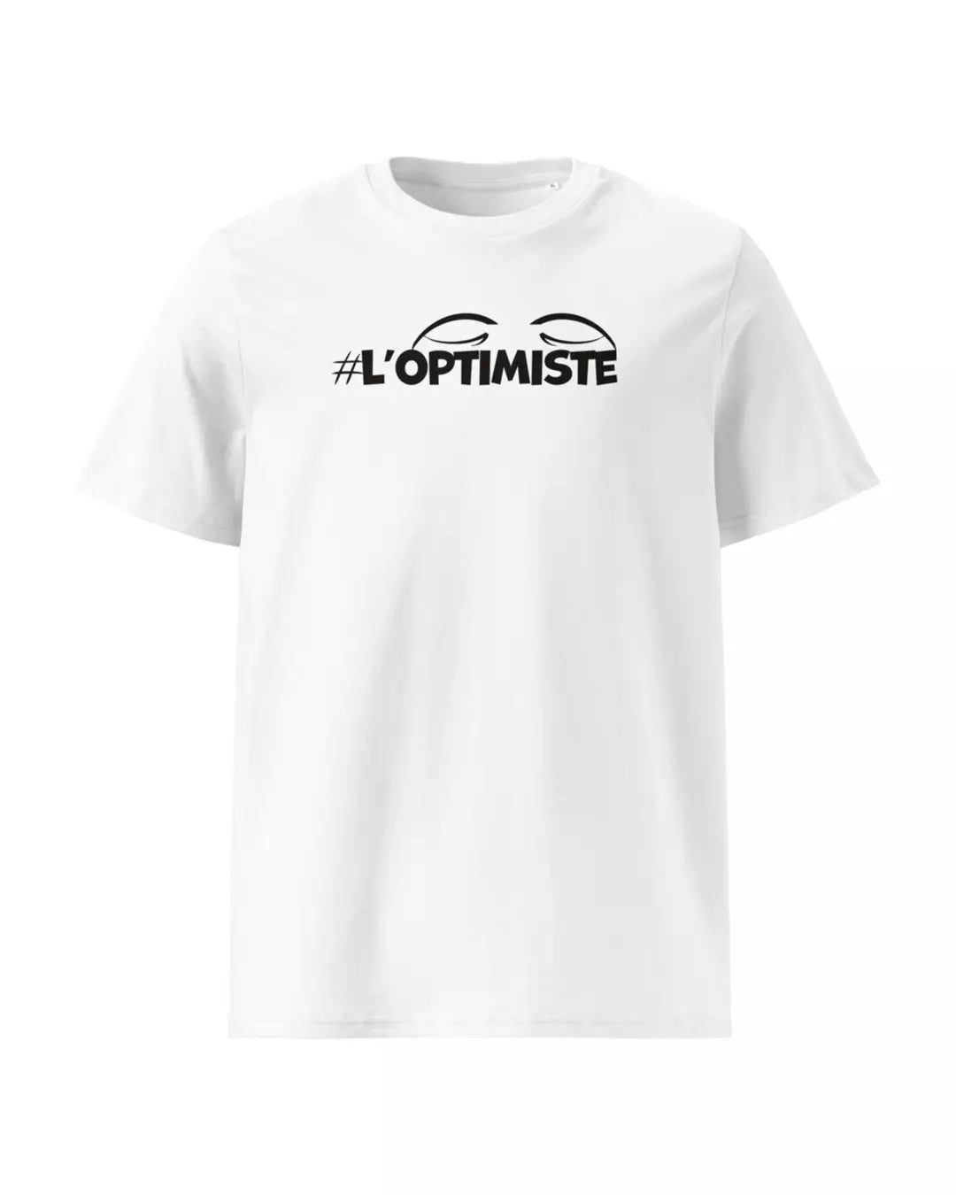 T-shirt blanc l'optimiste vu de face