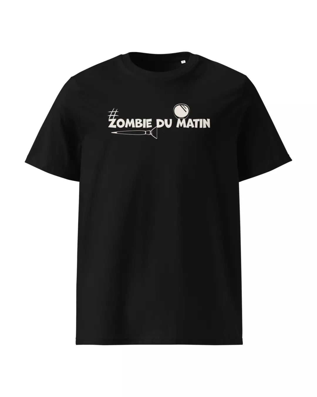T-shirt wtf noir "Zombie du matin" vu de face