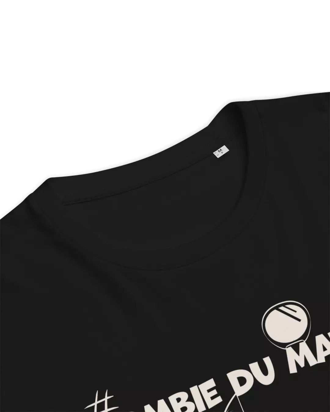 Col du t-shirt wtf noir "Zombie du matin" vu de près