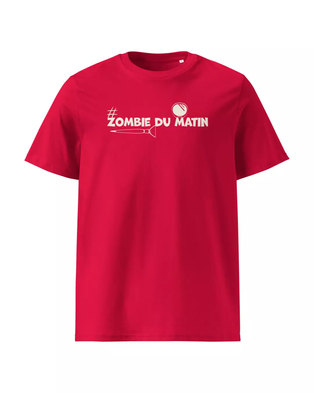 T-shirt wtf rouge "Zombie du matin" vu de face