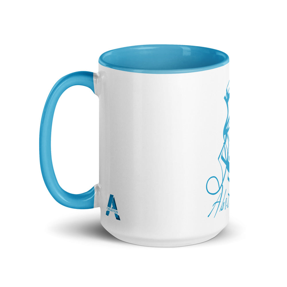 Ceramic mug - 425 ml - Abstraction 2 - Blue interior